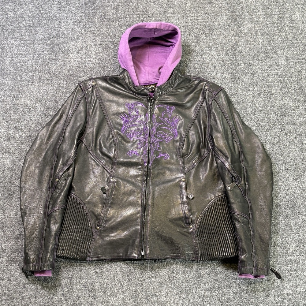 Milwaukee Leather Motorcycle Hoodie Jacket Women's 2XL Black Pink Biker Grunge